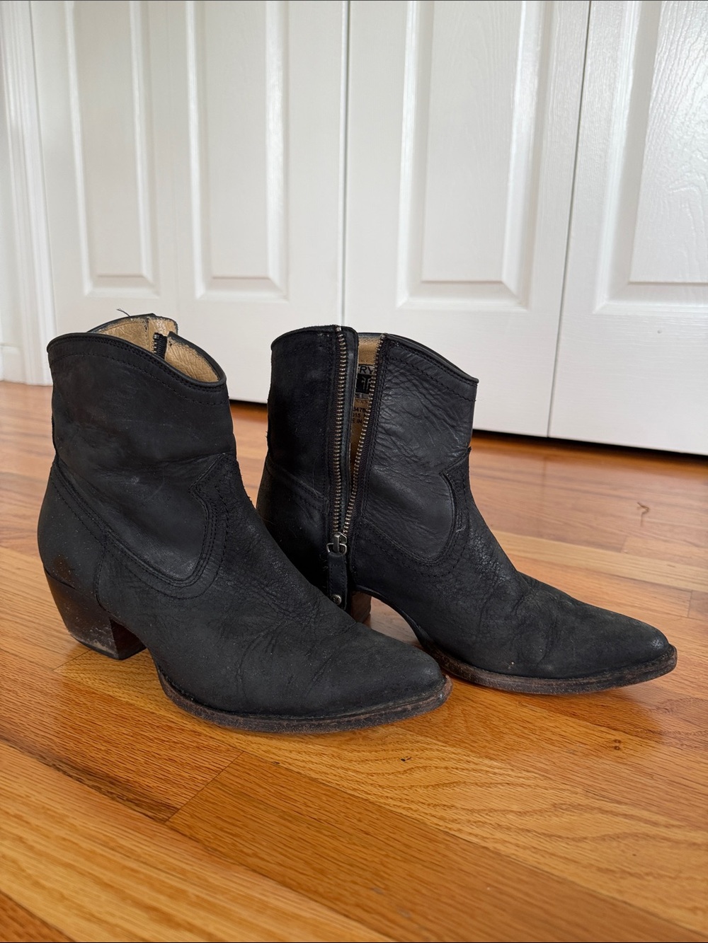 Vintage Frye | Black Suede & Leather Ankle Booties with Side Zip